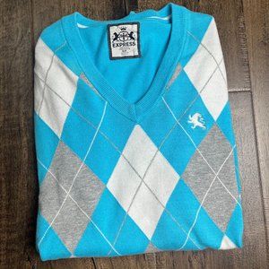 Express V-Neck Argyle Sweater - S